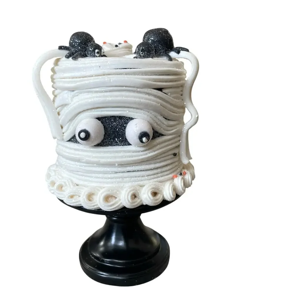 Happy Halloween CANDY CORN LANE Mummy Cake On Stand Super Cute Table Decor NEW